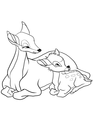 Bambi With His Mother Coloring Page